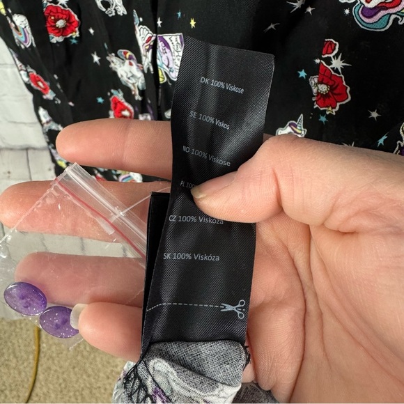 Hell Bunny Unicorn Print Puff Sleeve Button Down Shirt - Picture 7 of 7